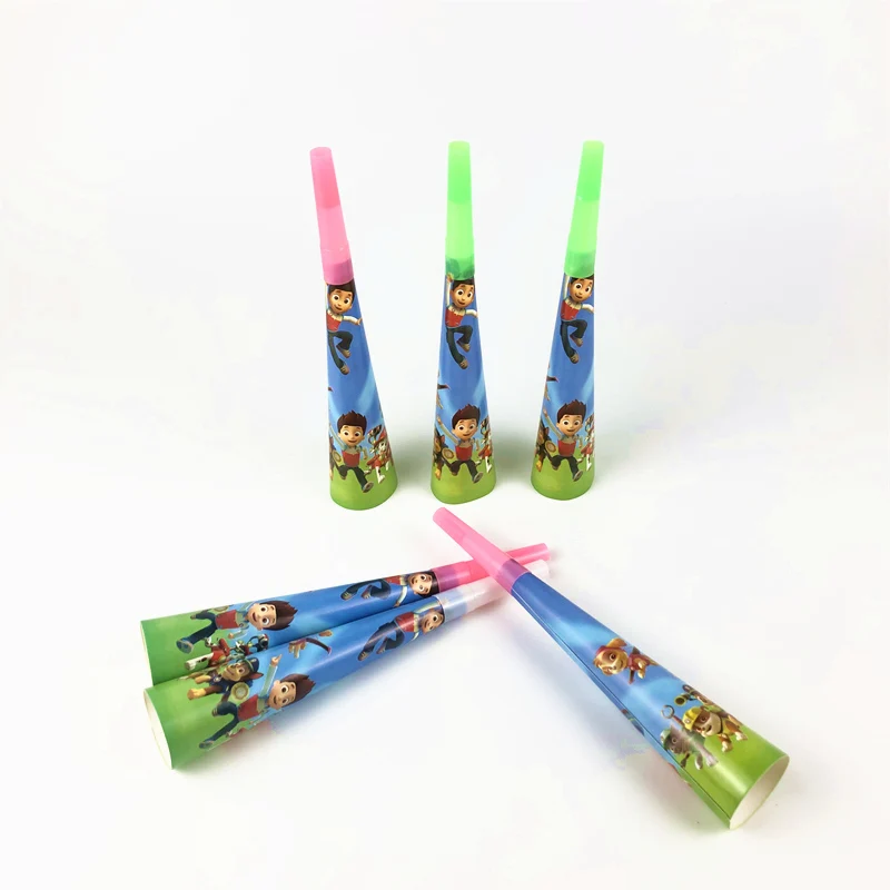 Paw Patrol Мальчики День Рождения украшения Детская сумка на подарок бумажные стаканчики и тарелки нож ложка детский душ Одноразовые столовые принадлежности - Цвет: horn-6pcs