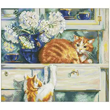 

Cat in the drawer patterns Counted Cross Stitch 11CT 14CT 18CT DIY Cross Stitch Kits Embroidery Needlework Sets home decor