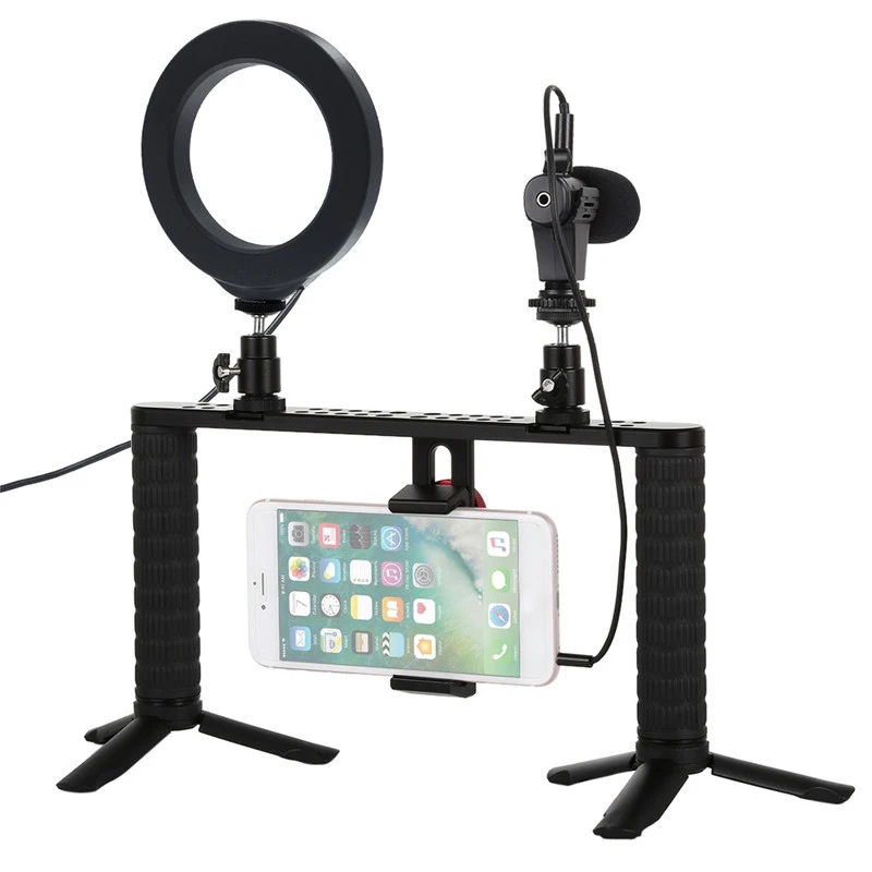  Stabilizer Phone Smartphone Video w 4.6inch Ring LED Selfie Light MIC Handheld Stabilizer Live Stre