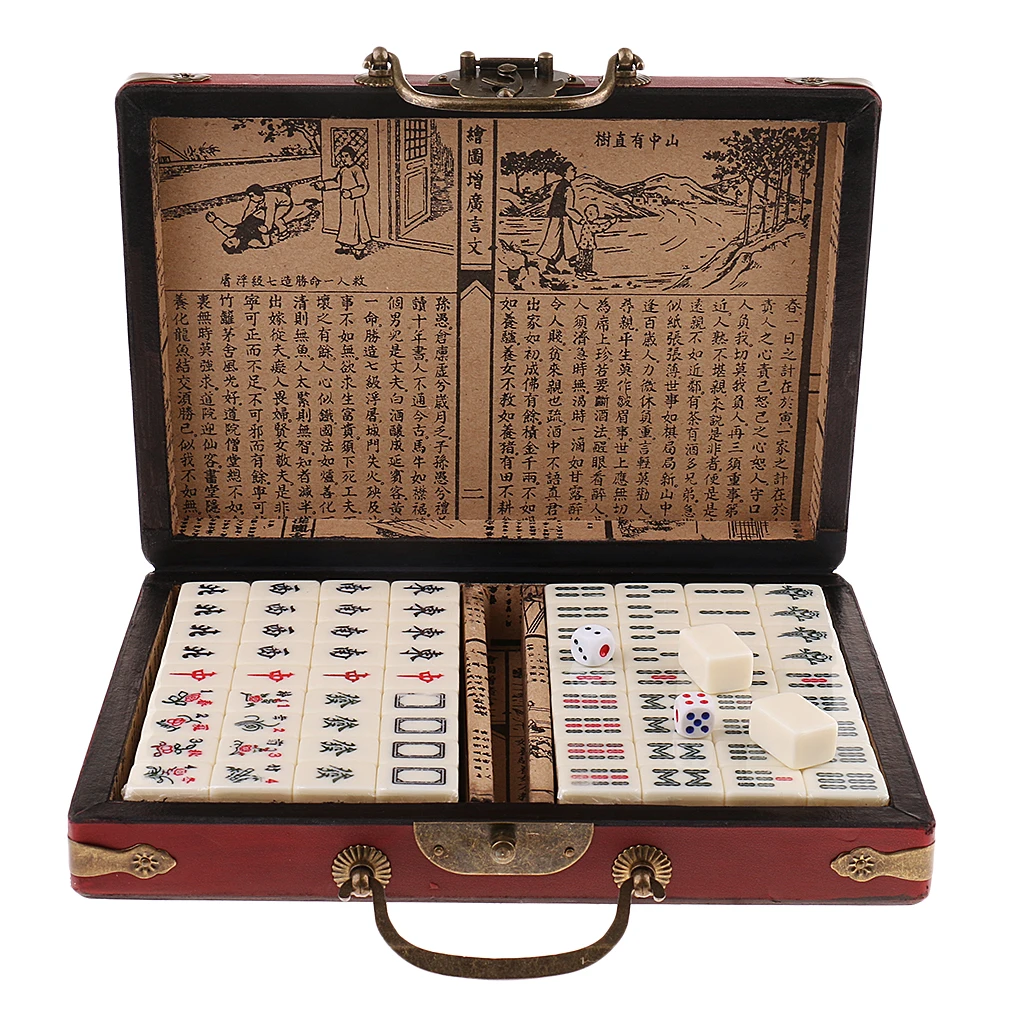 Portable Chinese Antique Mahjong Game Mini Travel Mahjong in Wooden Box Gift
