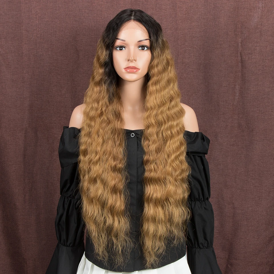 Peluca de cabello Natural ondulado para mujeres negras, cabello sintético de fibra de alta temperatura de 30 pulgadas, Super largo ondulado