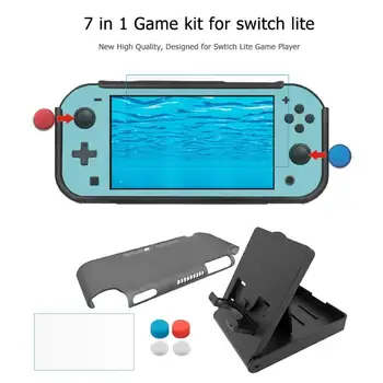 

Durable Protective Case Delicate Design 7 in 1 Protection Kit for Switch Lite TPU Case Tempered Film Joystick Caps Stand