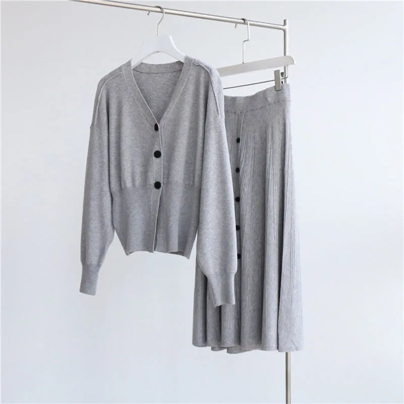 

2 Pieces Set dress warm autumn winter sweater dress women Casual v-neck Drawstring long dress female elegant dress suit