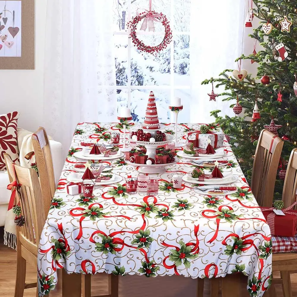 OurWarm Christmas Table Runner Dinner Table Decorations for Home Red Table Cloth Christmas Gift Party Supplies