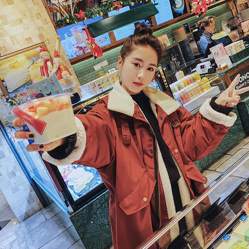 

Dongdaemun Lambs Wool Coat Women's Winter Thick Workwear Cotton Coat 2019 New Style Mid-length Loose-Fit over-the-Knee Cotton-pa