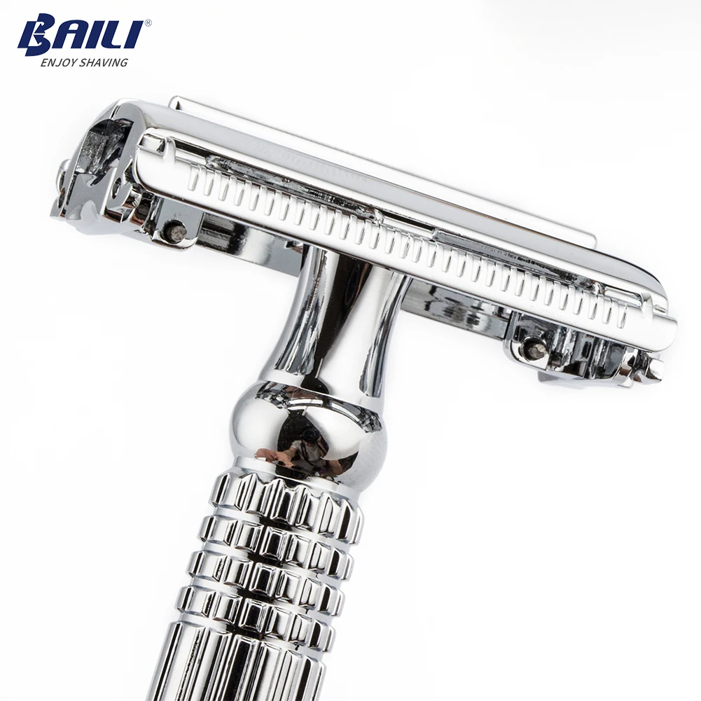 BAILI Butterfly Double Edge Safety Razor Stainless Wet Shaving Shaver for Beard Barber Men Women with Travel Case & Blade BR179T 4