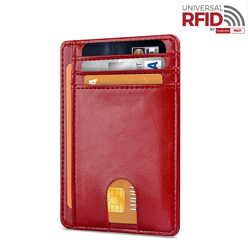 Красный Мужской кошелек из натуральной кожи, RFID, противоугонная кисть, твердый Кошелек для монет из воловьей кожи, много карт, держатель для карт - Цвет: Красный