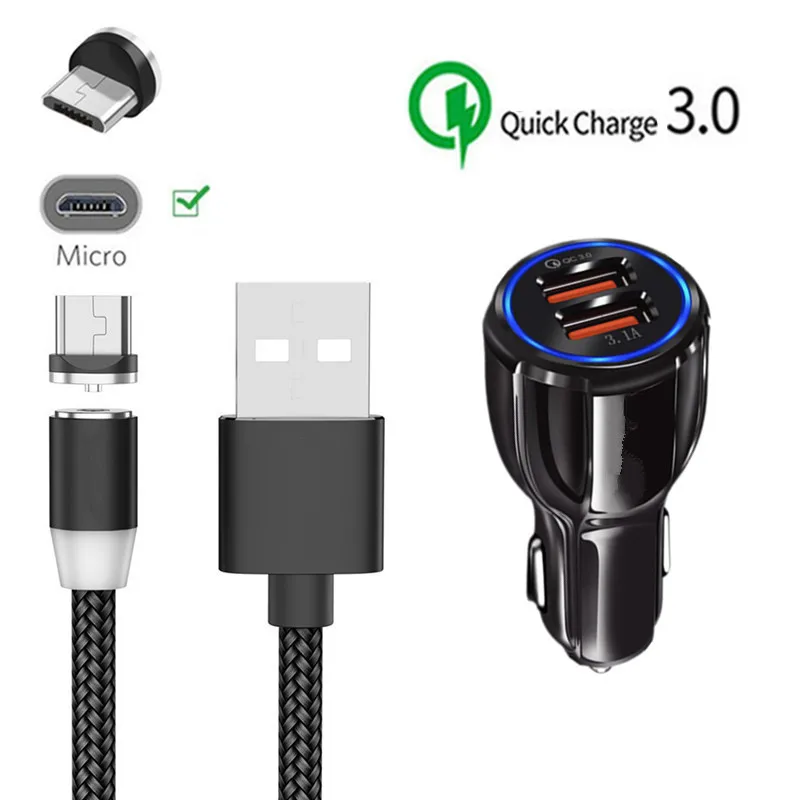 Магнитный Micro USB кабель для samsung galaxy M10 S7 Edge J6 J5 J3 huawei Y9 Honor 8X P Smart phone QC 3,0 быстрое автомобильное зарядное устройство - Тип штекера: Car charger 1M cable