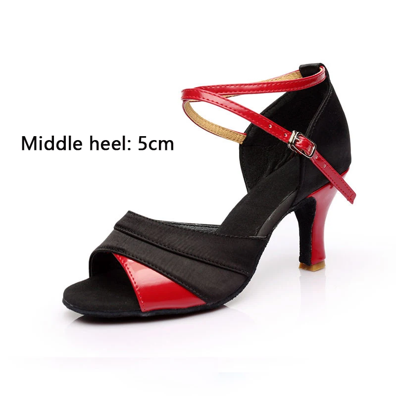 black red 5cm Tangduoya/Женская обувь для латинских танцев; профессиональная танцевальная обувь на высоком каблуке 5 см/7 см; GB танцевальная обувь для сальсы, танго; женская танцевальная обувь; - Цвет: black red 5cm