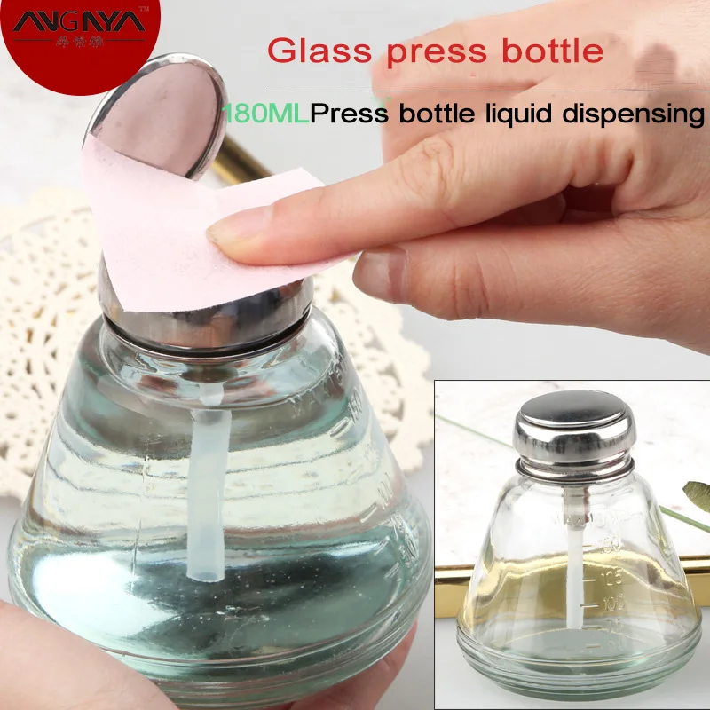 ANGNYA 220ML Nail Glass Bottle Anti-corrosion Empty Pumping Dispenser Container Polish UV Gel Remover Alcohol Press Tools | Красота и