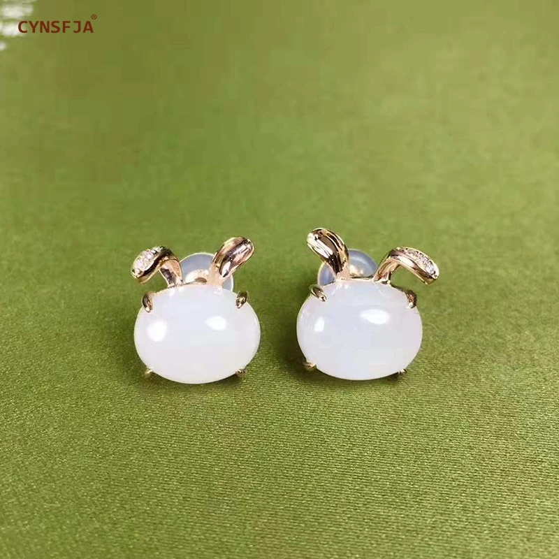 CYNSFJA Реал Certified 18K AU750 розовое золото Jade серьги для девушек натуральный Редкие