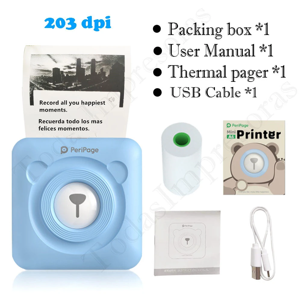 small compact printer PeriPage Red Ink-free Portable Thermal Photo Printer Mini Label Printer Mobile Android iOS Phone 2'' Pocket Bluetooth A6 Papeles bluetooth small printer