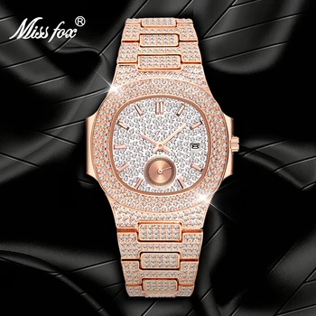

MISSFOX Men Watches 2020 Luxury Design Stylish bling bling Rose Gold Square Men's Quartz Wristwatches Chronograph Waterproof New
