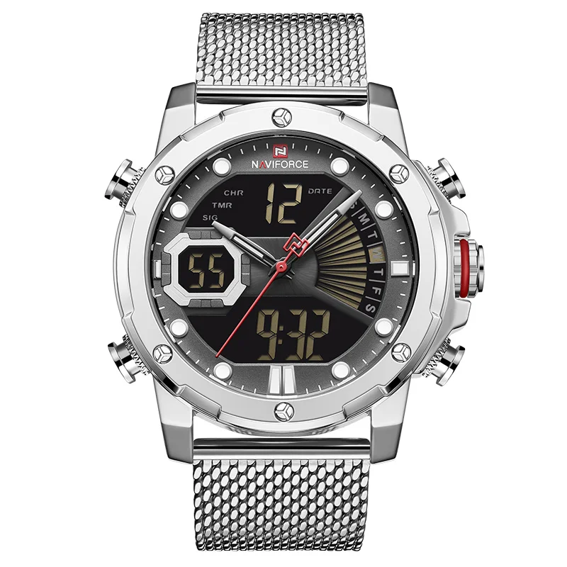 Silver Black NAVIFORCE часы для мужчин Топ люксовый бренд нержавеющая сталь кварцевые мужские часы большой циферблат спортивные наручные часы Мужские часы Relogio Masculino - Цвет: Silver Black