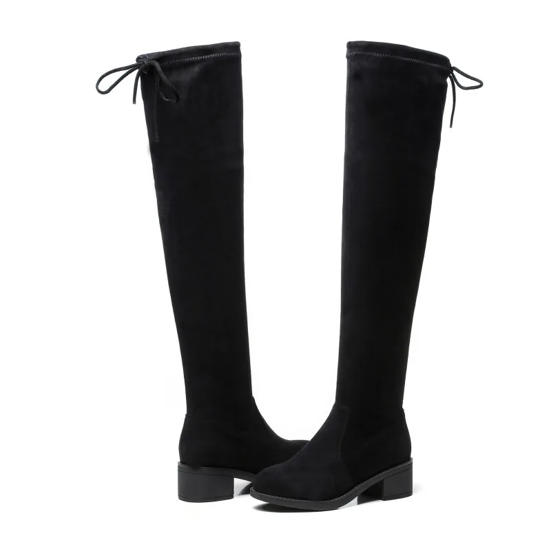 

Over-knee boots women's autumn/winter 2019 new bouncing boots with round-headed boots sheep's velvet
