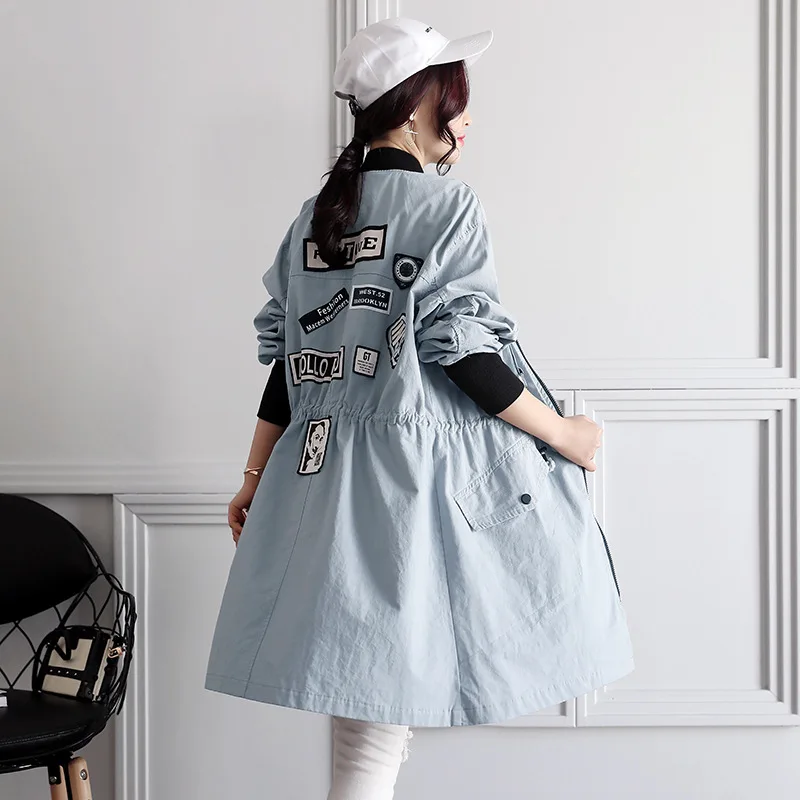

2018 New Style WOMEN'S Dress Spring And Autumn Coat Slimming Korean-style Students Loose-Fit BF Mid-length Casual Embroidered Tr