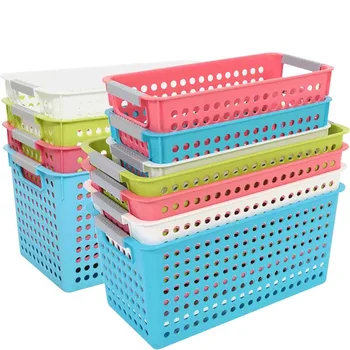 

Colorful Thickened Rectangular Plastic Storage Basket 40*21*20cm Hollowed Out Kitchen Bathroom Tabletop Bedside Box