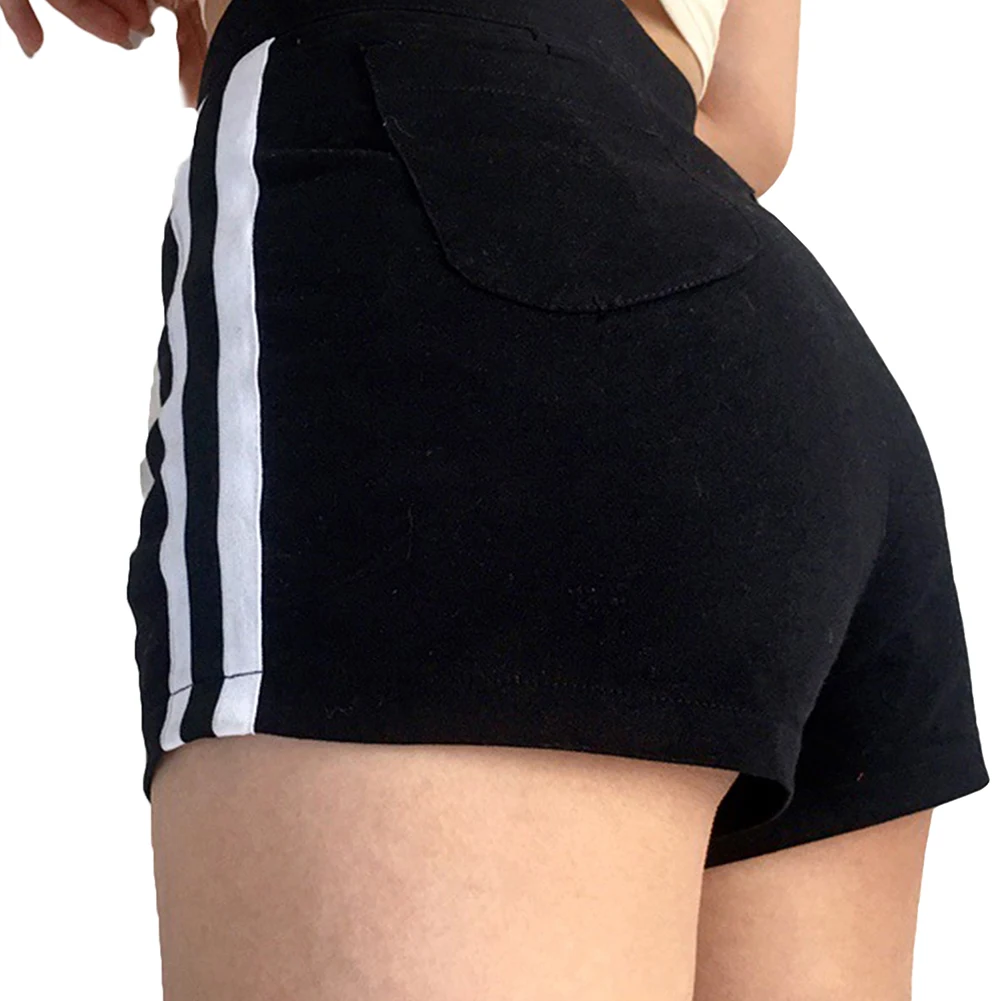 Breathable Ladies Vertical Stripes High Waist Shorts Girls Simple Style Sports Shorts Female Casual Short Trousers Clothes