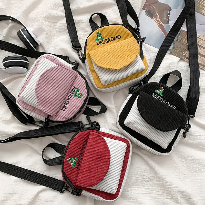 

Cute Corduroy Shoulder Bag Women's 2020 New Style INS Japanese-style Canvas Shoulder Bag Western Style Ladies' Bag