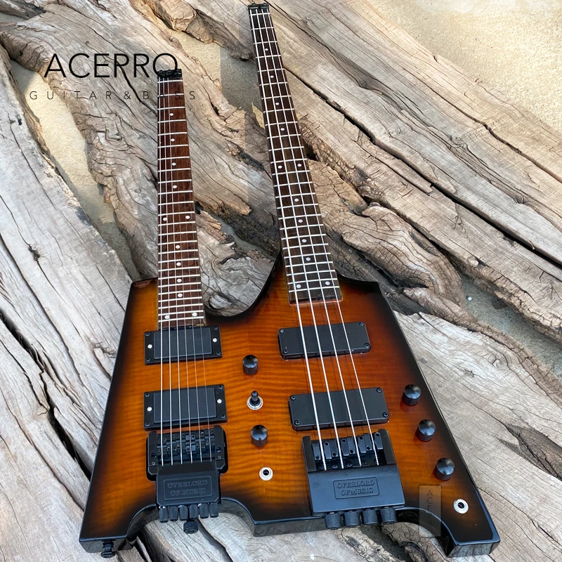 Double Neck Headless Electric Guitar,4 Strings Bass Upper&6 Strings