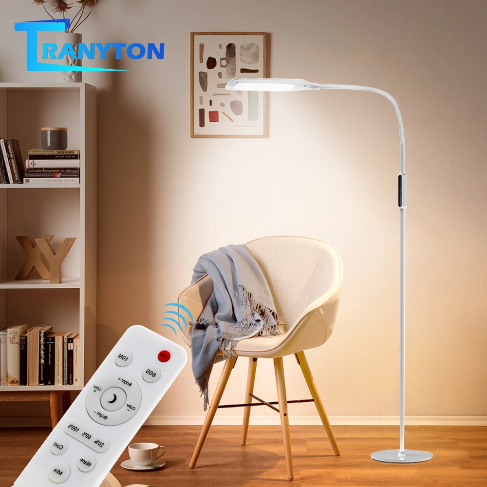 Indoor Adjustable LED Floor Lamp Dimmable Reading Desktop Light for Living Room Study Bedside Office With Remote Control+Adapter