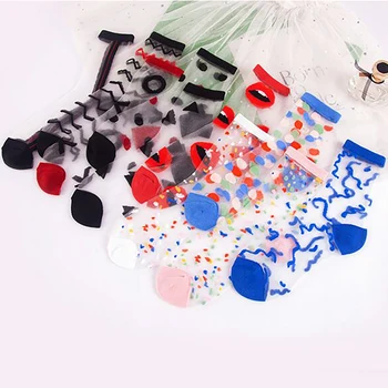 

Summer Colorful Transparent Short Socks Women Cartoon Ultra-thin Funny Socks Female Harajuku Art Socks