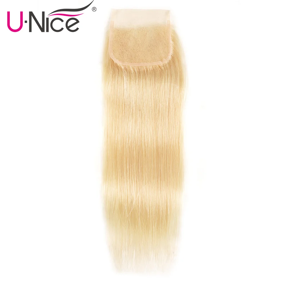 Волосы UNICE Blonde remy волосы бразильские прямые волосы закрытие бесплатная часть #613 человеческие волосы Кружева Закрытие швейцарское кружево 4