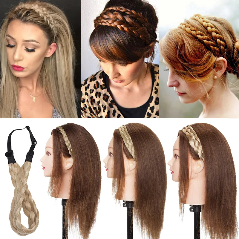 Hairpiece Headbands Hair-Accessories Braided Synthetic-Hair-Extension Fake-Hair Plaited