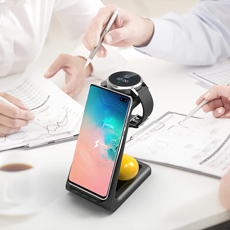 3 в 1 QI Беспроводное зарядное устройство для samsung S10 Plus 10 Вт Быстрое зарядное устройство беспроводная док-станция держатель для samsung Watch Galaxy Buds