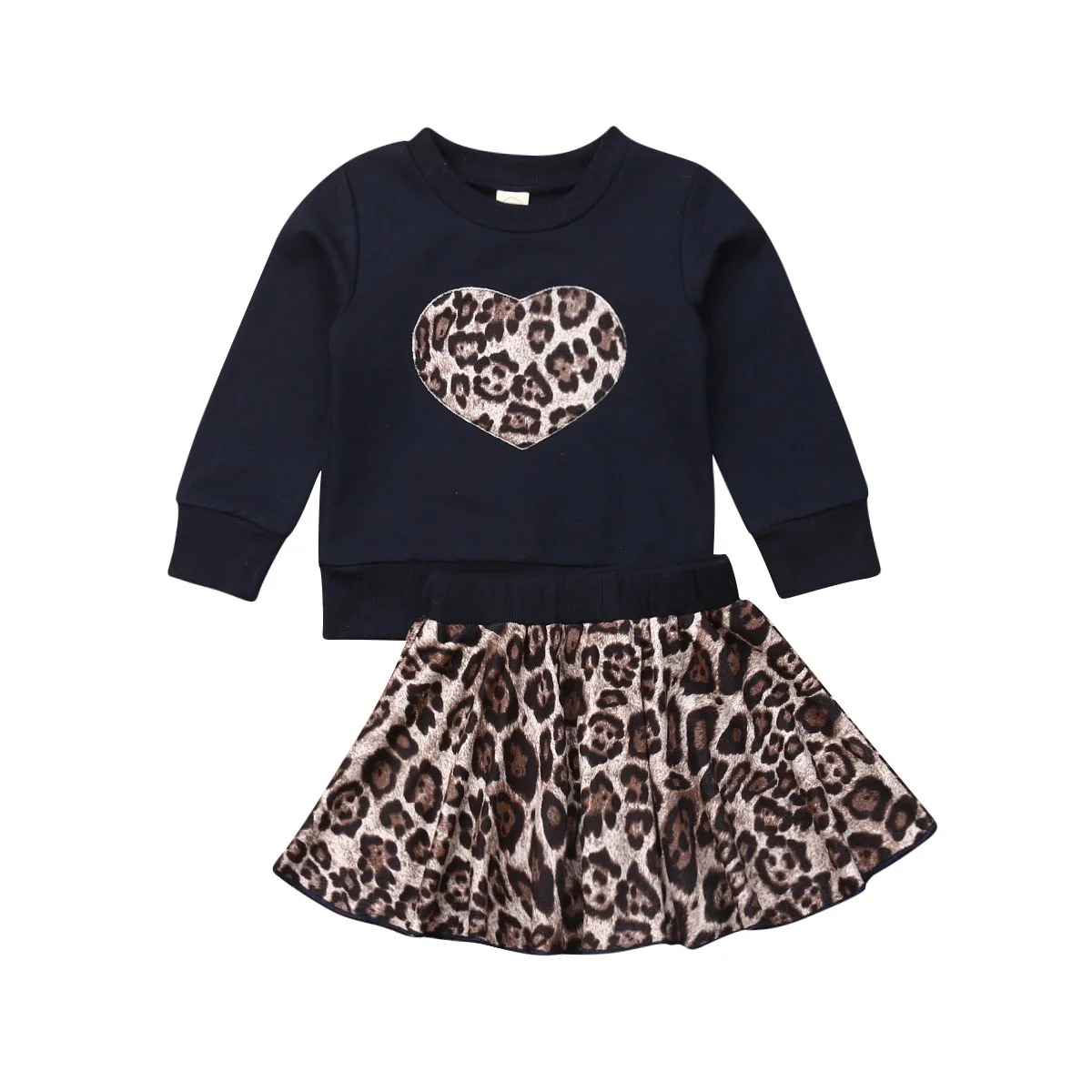 

2Pcs Toddler Baby Girl Autumn Winter Clothes Set Long Sleeve Sweatshirt Tops Leopard Mini Skirt Outfits Clothes Set