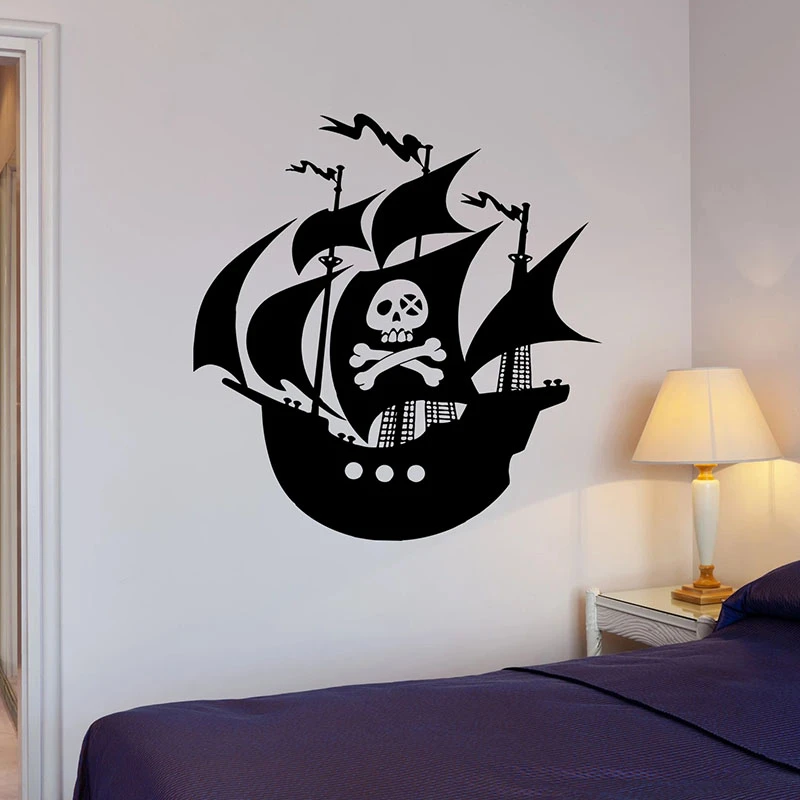 Personalised Boys Room Door Vinyl Sticker Pirate Ship