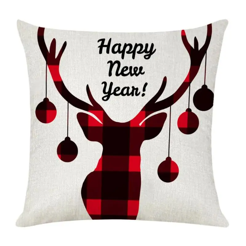 New Year Christmas Gift Santa Claus Elk Car Cushion Linen Pillow Cushion 45*45 cm Pillow Case Sofa Car Cushion Home Decor - Цвет: C