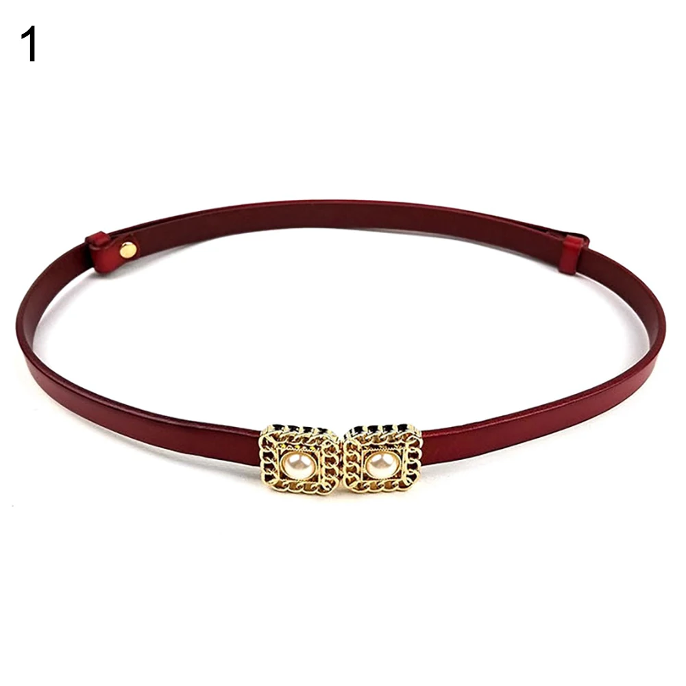 Fashion Women Faux Pearl Hasp Buckle Slim Belt Adjustable Waist Strap Waistband - Цвет: Красный