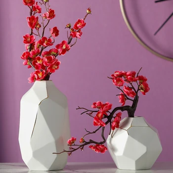 

Nordic Geometric Luxury Ceramic Vase Crafts Ornaments Simple Living Room Wine Cabinet Display Modern Home Decoration Accessories