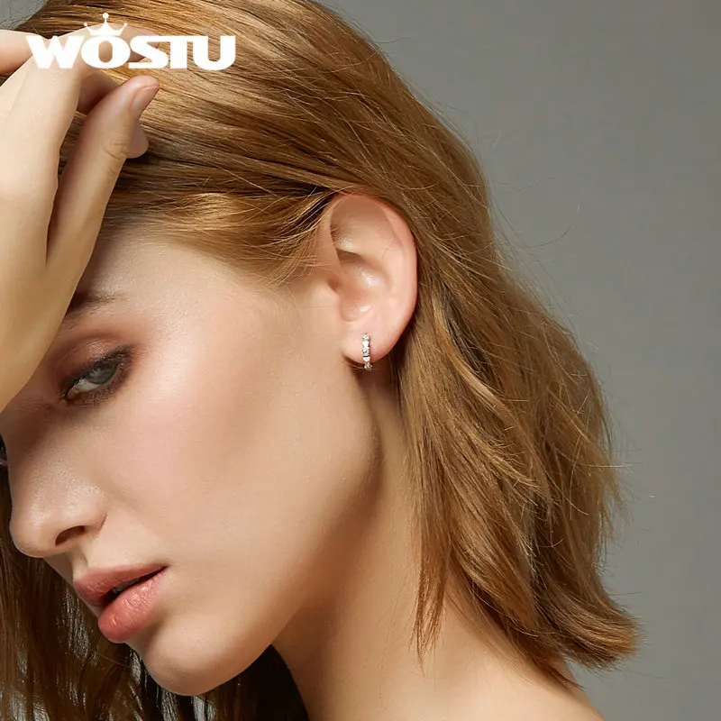WOSTU дизайн подлинные 925 пробы серебряные серьги-кольца Горячая мода блестящие серьги в форме сердца подарок на свадьбу CQE777