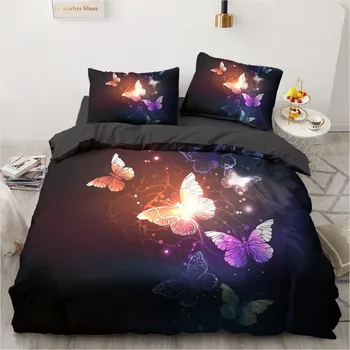 

3D Custom Butterfly Quilt Cover Sets Black Comforther Covers Pillow Shams 200*230cm Full Twin Double Size Luxury Bedding Set