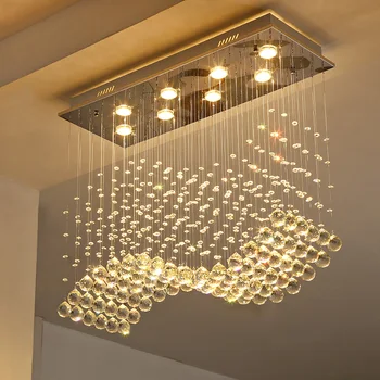 

Hot Rectangle Crystal Lamp Dining Room Chandelier Individuality Brief Light Modern Bar Counter for Home Restaurant Lighting