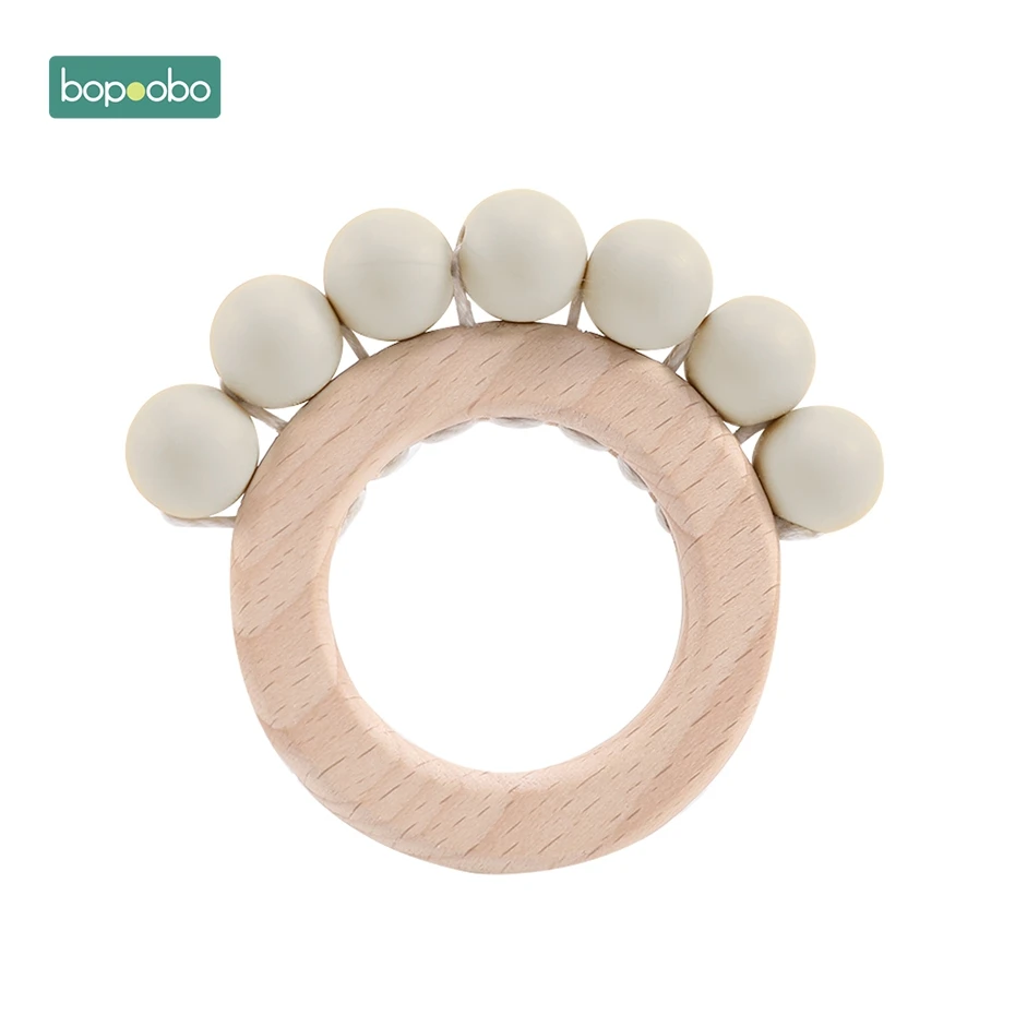 Beige Rattle Bopoobo 1 шт. детские игрушки из бука, деревянная погремушка для прорезывания зубов, деревянное кольцо, можно жевать бусины для игры в тренажерный зал, без БФА, Монтессори, детские игрушки-погремушки - Цвет: Beige Rattle