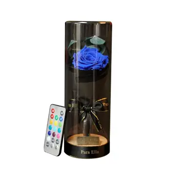 

Enchanted Rose Handmade Preserved Rose Glass Dome on Wood Base With LED Light 72XF