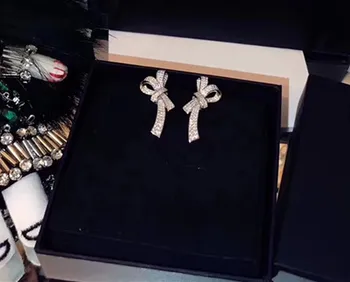 

Famous brand jewelry bowknot earrings for female 925 silver jewelry cz stone Butterfly Knot stud earrings wedding silver jewelry