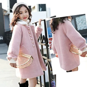 

Girls Autumn and Winter Korean Style Fashionable Mink Overcoat Leisure All -Matching Thick Woolen Coat