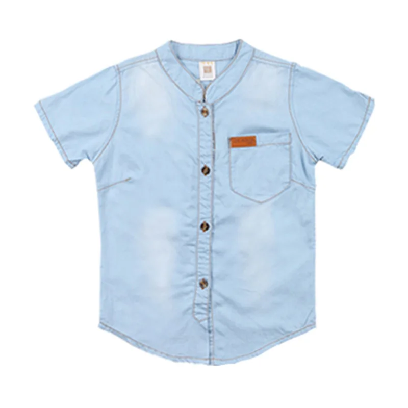 

Childrenswear Summer Childrenswear Stand Collar Short Sleeve Denim Shirt Baby Children Cotton CHILDREN'S Shirt