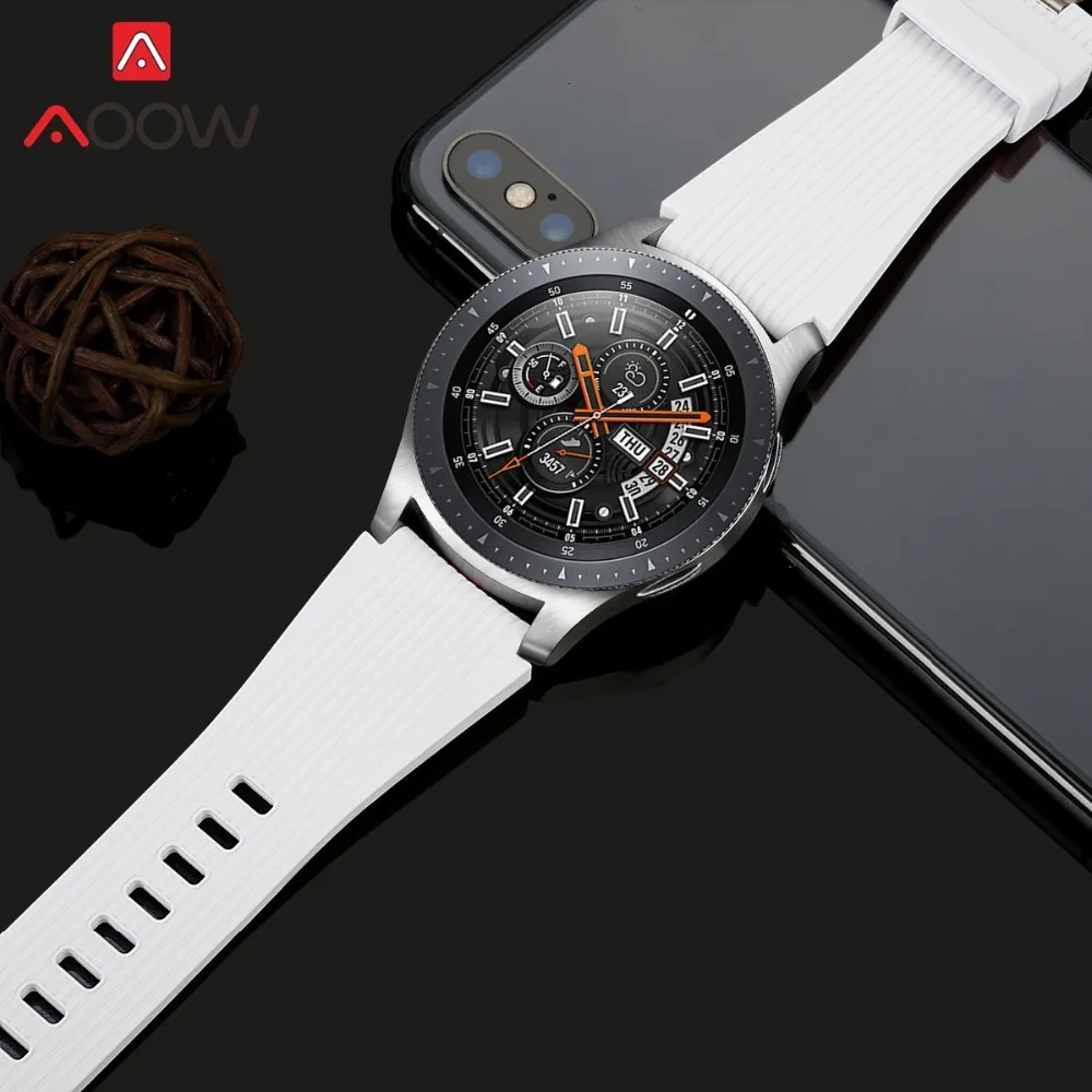 22 мм силиконовый ремешок для часов samsung Galaxy Watch 46 мм версия SM-R800 полосатый резиновый сменный Браслет ремешок серебристый