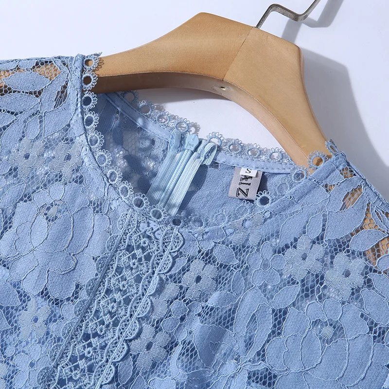 S-xxl весенне-осеннее женское платье с цветочным узором розовое Голубое Кружевное Платье Бальный халат с рукавами до локтя выше колена элегантное милое платье