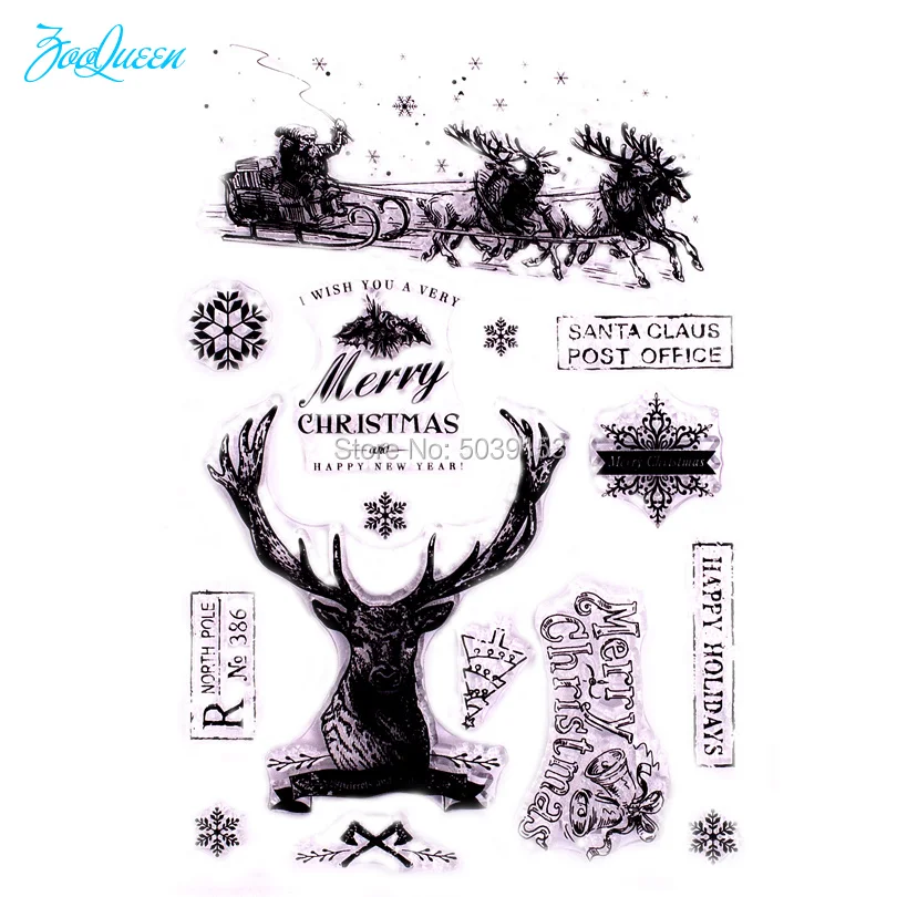

Christmas Fun Santa Deer Sleigh transparent clear stamps for DIY Scrapbooking/Card Making/Stamp set stationery Decoration Supply