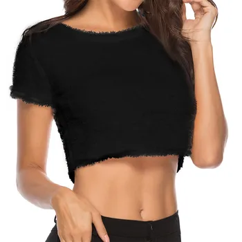 

Blouse Women plus size Leisure Time Short Plush Sexy Round Collar Solid Tops womens tops and blouses ropa mujer блузка женская
