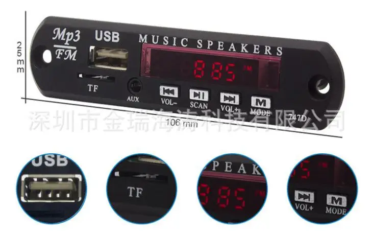 50 шт. Bluetooth беспроводной MP3-плеер WMA декодер плата аудио модуль USB TF радио Красный цифровой светодиодный с пультом дистанционного управления