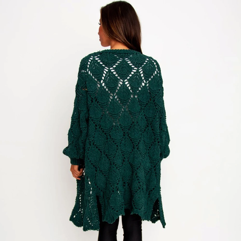 Pure Color Hollow Cardigan Knitted Women Autumn Outfit Knit Oversized Plus Size Sweaters Long Leisure Sweater New