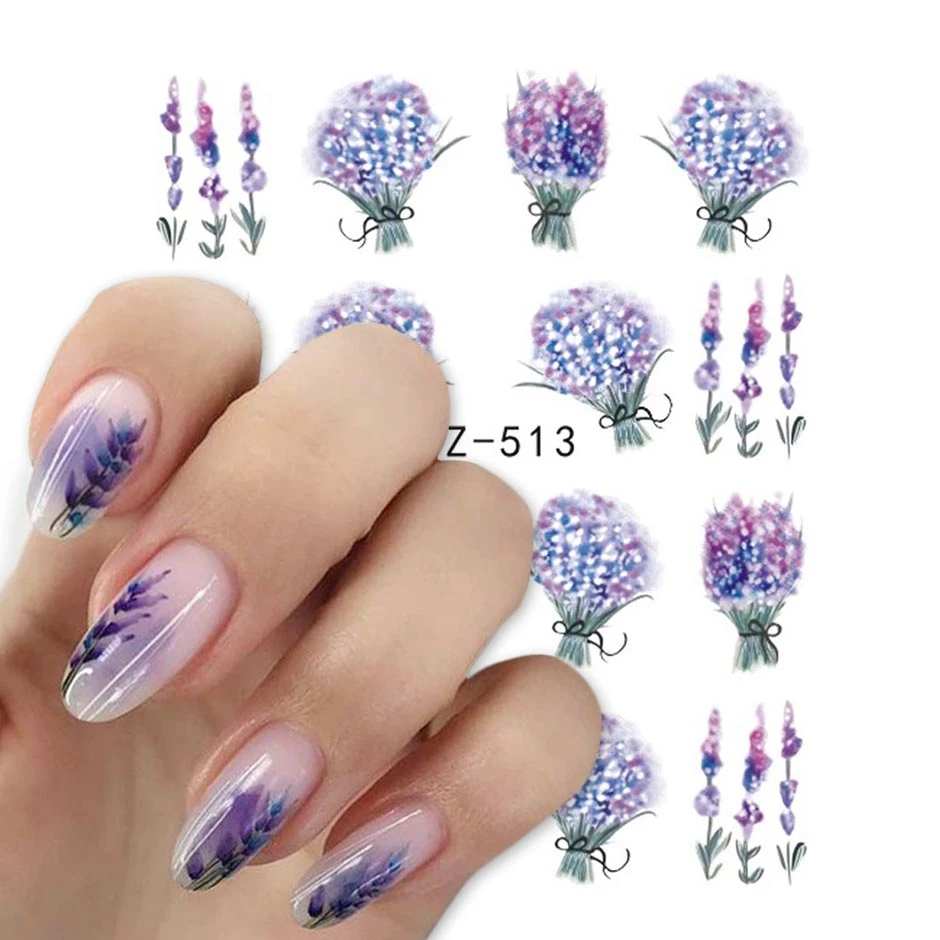 Lavender Bouquet Nail Stickers Purple Blossoms Floral Design Manicure  Sliders Water Decals Foil Nail Decoration Set CHSTZ501 514|Stickers &  Decals| - AliExpress