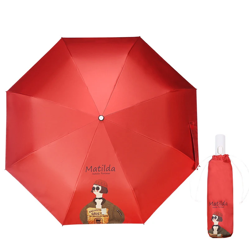 Automatic Sun Umbrella Three Folding Black Coating Portable Anti UV Cartoon Women Umbrellas Men Windproof Girl Parasols Gifts